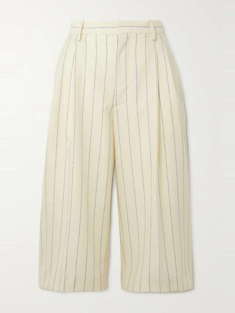 Pleated pinstriped wool culottes