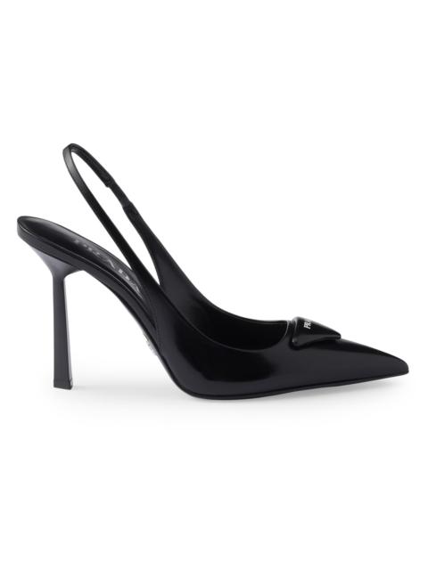 Prada Women's Brushed Leather 100MM Slingback Pumps - Black