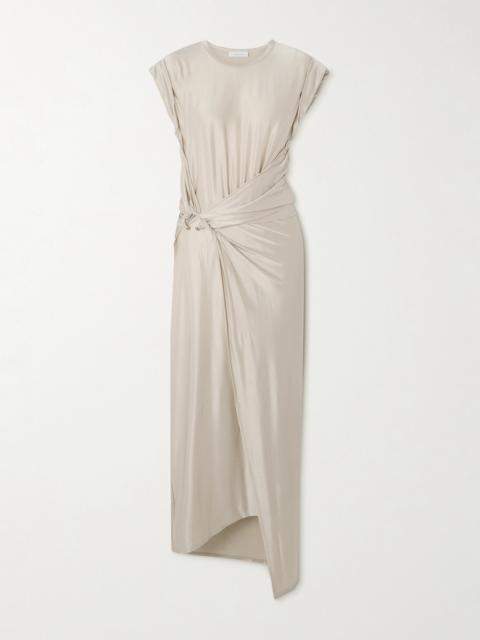 rabanne Embellished Asymmetric Draped Satin-jersey Midi Dress