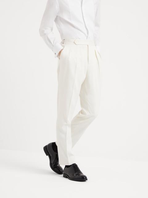 Brunello Cucinelli Délavé silk twill tuxedo trousers with double pleats and tabbed waistband