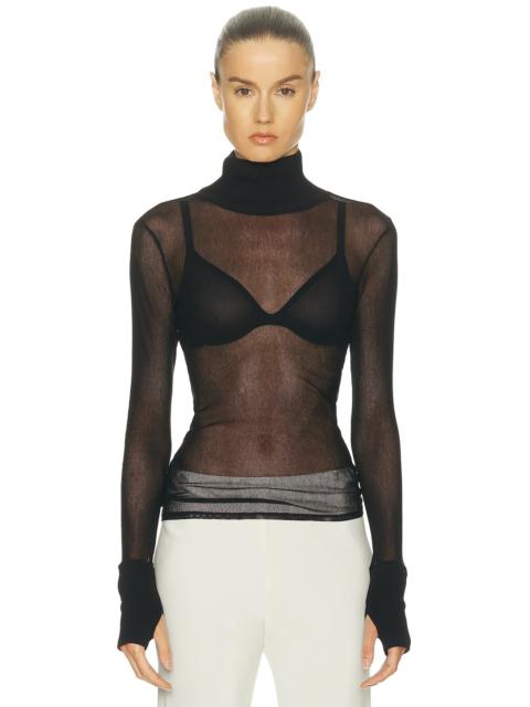 Enza Costa Cotton Mesh Cuffed Long Sleeve Turtleneck Sweater