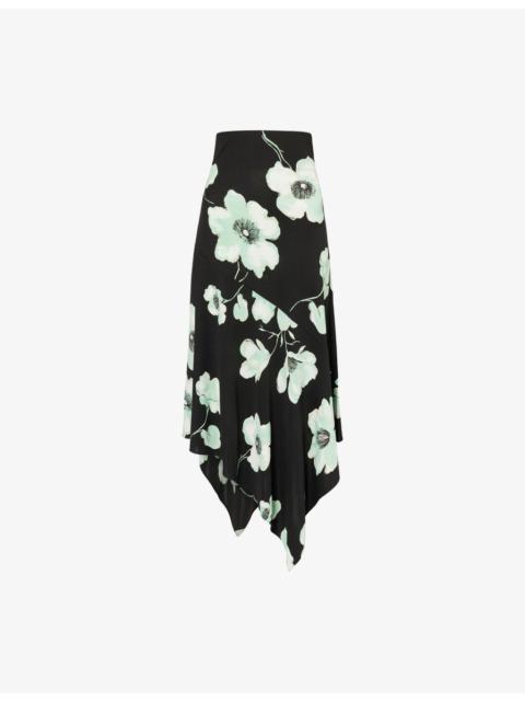 Alaïa Floral-Print Semi-Sheer Stretch-Woven Midi Skirt