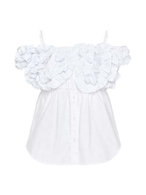 pushBUTTON Off-Shoulder Ruffled Shirring Blouse