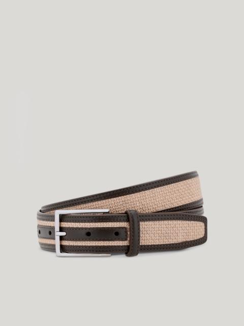 Canali BEIGE RAFFIA BELT WITH CONTRASTING LEATHER TRIM AND EDGE