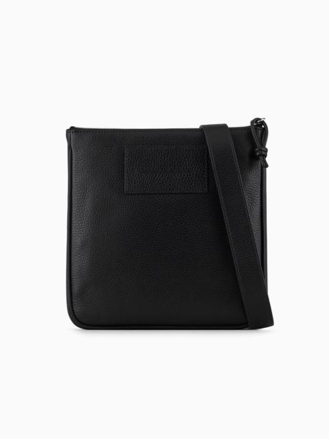 EMPORIO ARMANI Flat, tumbled leather shoulder bag