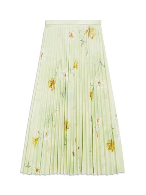 Women's Lilies Printed Pleated Skirt in Green