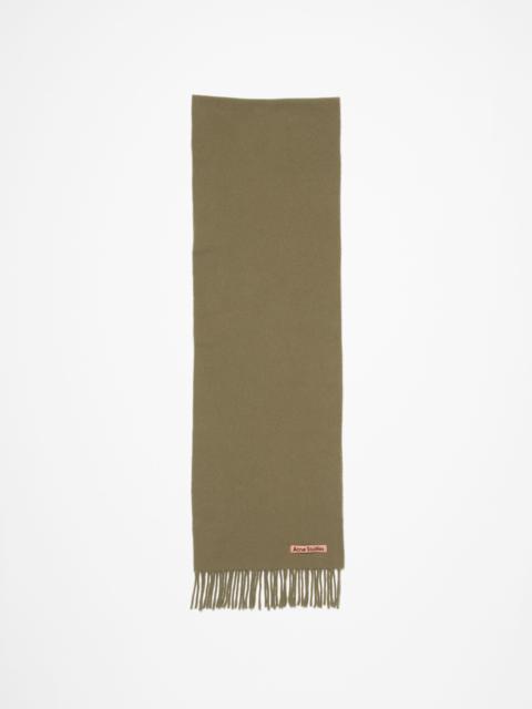 Fringe wool scarf - skinny - Khaki green