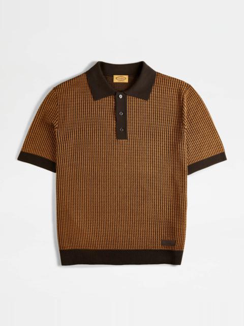 Tod's POLO SHIRT IN SILK BLEND KNIT - BROWN, BEIGE