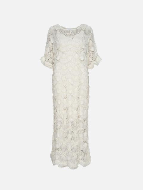 Beaded Crochet Dress in Off White