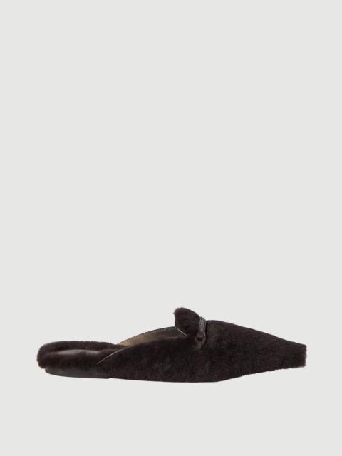 Brunello Cucinelli Shearling flats with precious bar