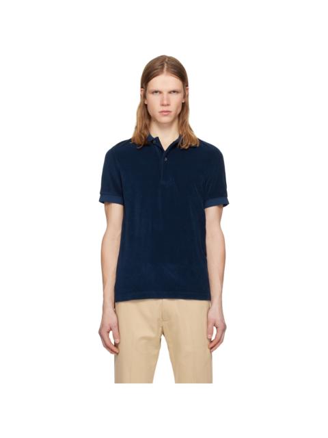 TOM FORD Navy Towelling Short Sleeve Polo