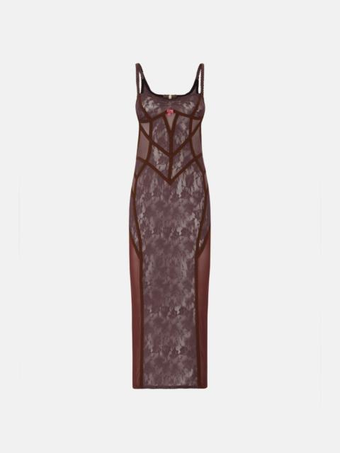 THE ATTICO BROWN LACE MIDI DRESS