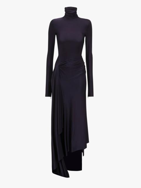 Victoria Beckham Long Sleeve High Neck Jersey Dress In Blackberry