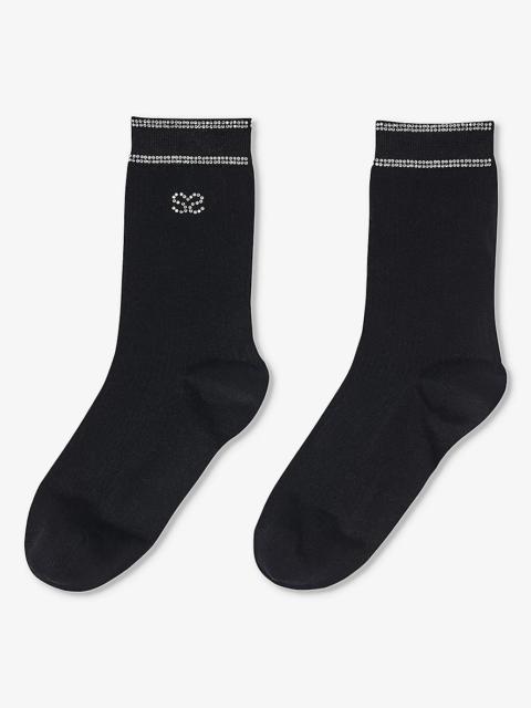 Sandro Double S rhinestone-embellished stretch cotton-blend socks