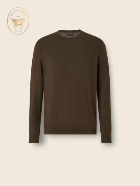 ZEGNA DARK OLIVE GREEN VELLUS AUREUM CREWNECK