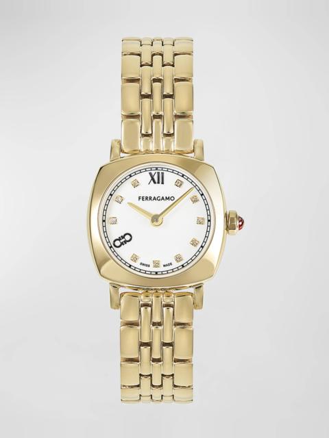 23mm Ferragamo Soft Square Watch with Bracelet Strap, Yellow Gold
