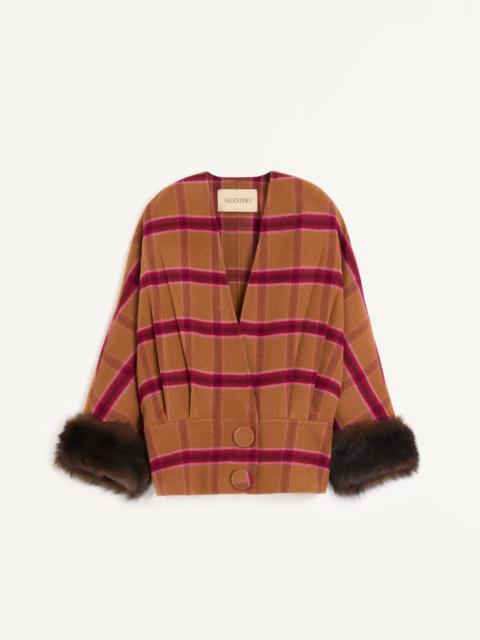 Valentino PEACOAT IN MACRO FINESTRA WITH SHEARLING