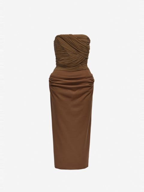 MAGDA BUTRYM Strapless cupro and wool draped corset dress in brown