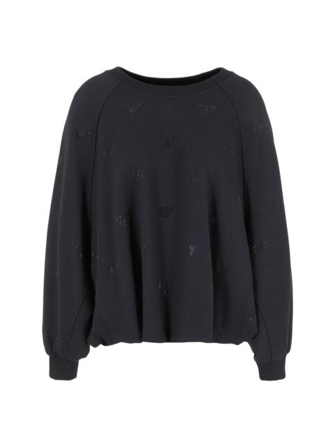 EMPORIO ARMANI Oversized sweatshirt in interlock jersey with all-over rhinestoned eagles