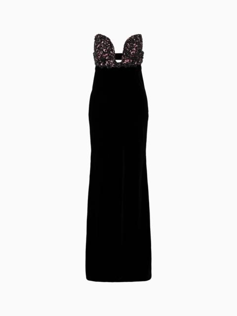 GIORGIO ARMANI Long velvet bustier dress with embroidery
