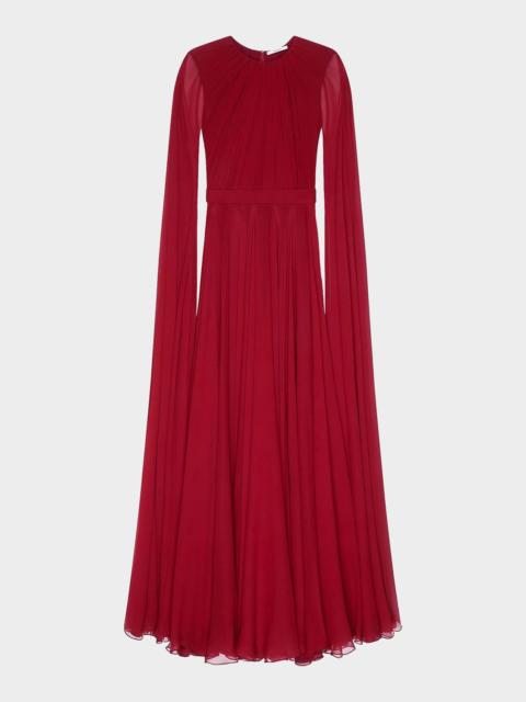 Givenchy Silk Crepon Cape-Sleeve Maxi Dress