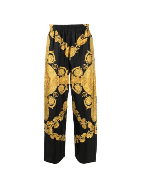 Barocco-print silk trousers