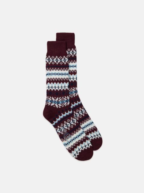 J. PRESS MADE-IN-ENGLAND BURGUNDY FAIR ISLE WOOL SOCKS