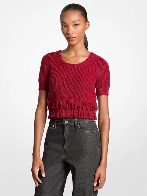 MICHAEL KORS Fringed Knit Short-Sleeve Sweater