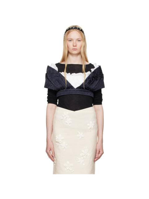 SHUSHU/TONG Navy & White Patchwork Short Blouse