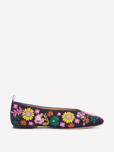 BODEN High Cut Ballet Flats-Navy/Embroidery