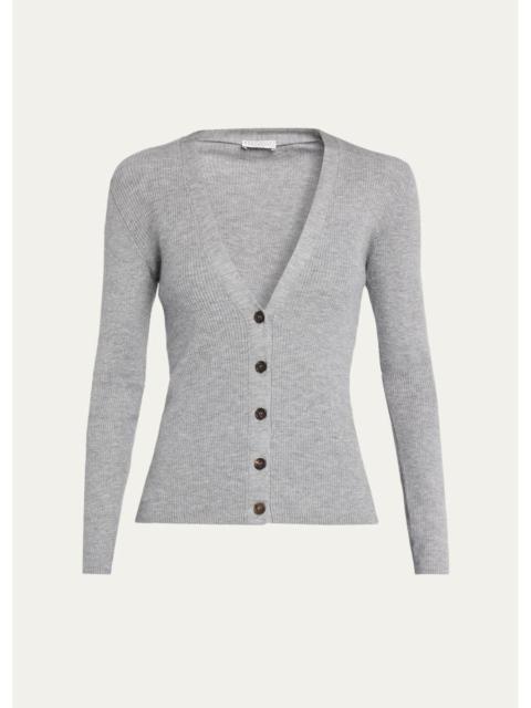 Brunello Cucinelli Sparkle Cashmere Rib V-Neck Cardigan