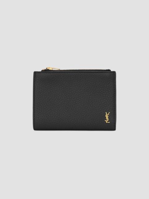 SAINT LAURENT Men's Tiny Cassandre Bi-Fold Wallet in Grained Leather - Black