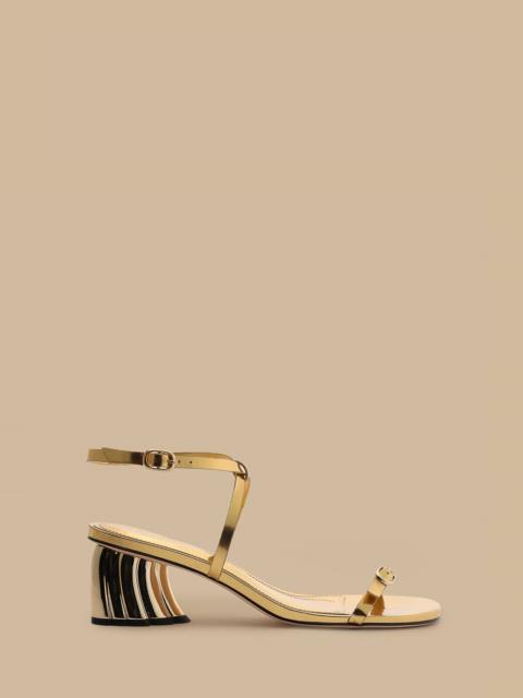 FARM RIO Gold Monstera Heeled Scallop Sandal