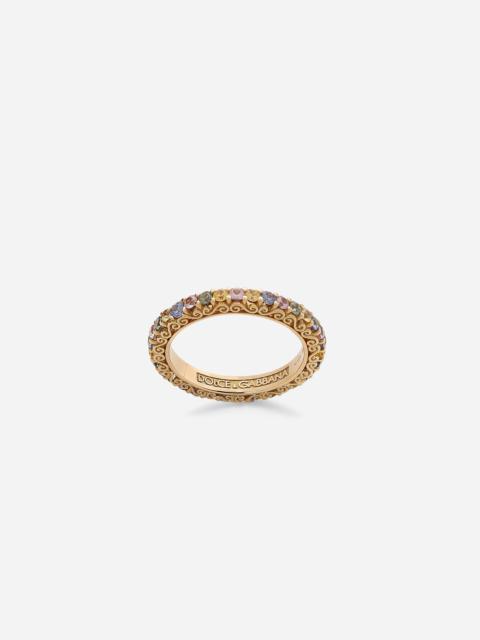 Dolce & Gabbana Heritage band ring in yellow 18kt gold with multicoloured sapphires