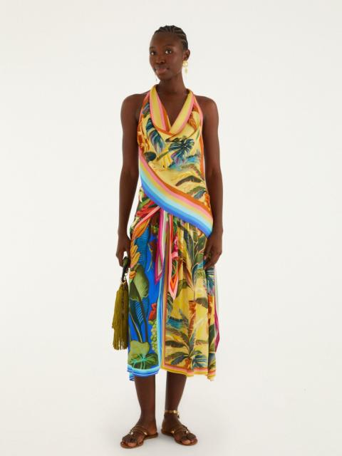 FARM RIO Multicolor Rainbow Summer Mixed Scarves Lenzing Ecovero Viscose Midi Skirt