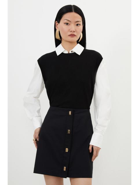 KAREN MILLEN Tall Techno Cotton Woven Skirt With Gold Clasp