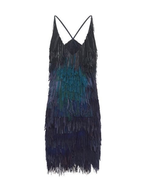 GABRIELA HEARST Freyja Fringe Mini Dress in Navy Multi Silk