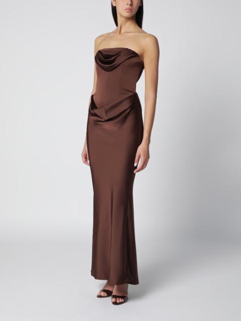 ROTATE Strapless maxi dress with brown bodice