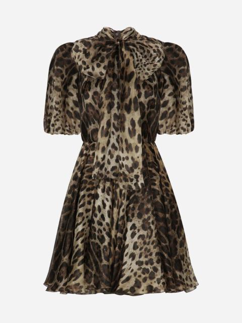 Short leopard-print organza dress