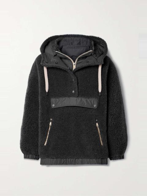 Hooded shell-trimmed wool-blend fleece jacket