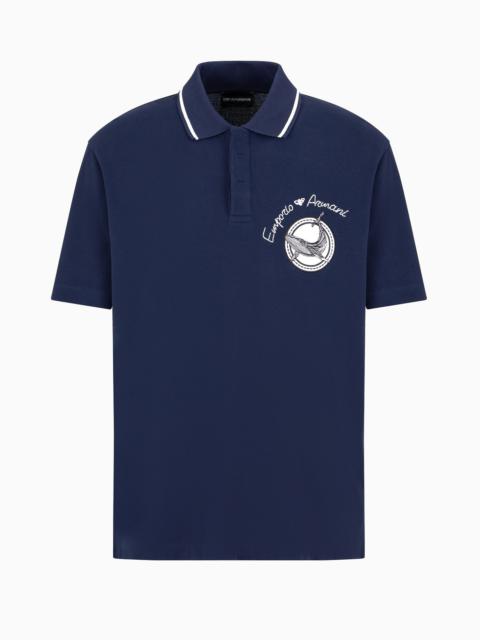 Piqué polo shirt with logo embroidery and maritime patch