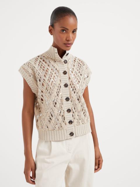 Dazzling Mesh Embroidery gilet in cashmere, mohair and alpaca