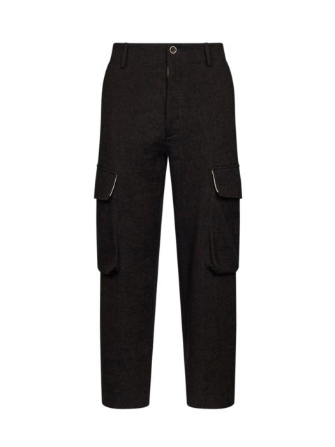 UMA WANG Black and brown wool blend twill Paxton cargo trousers