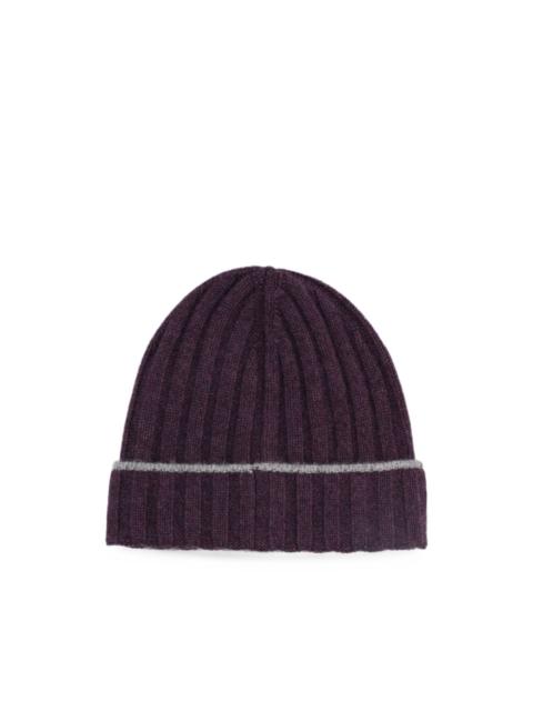 Brunello Cucinelli ribbed-knit striped-edge beanie hat