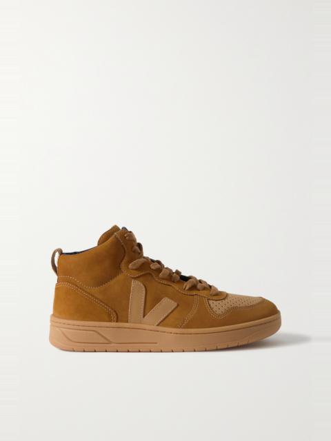 V-15 leather-trimmed suede high-top sneakers