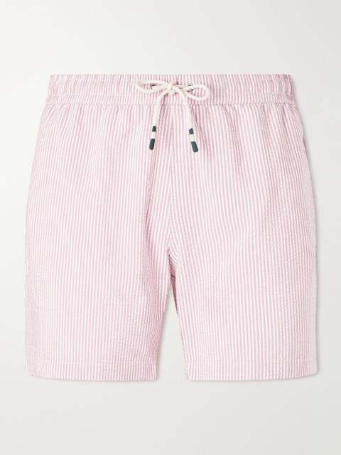 Hartford Straight-Leg Mid-Length Striped Seersucker Swim Shorts