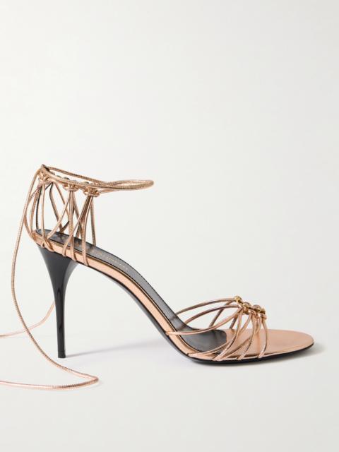 SAINT LAURENT Babylone Embellished Knotted Metallic Leather Sandals