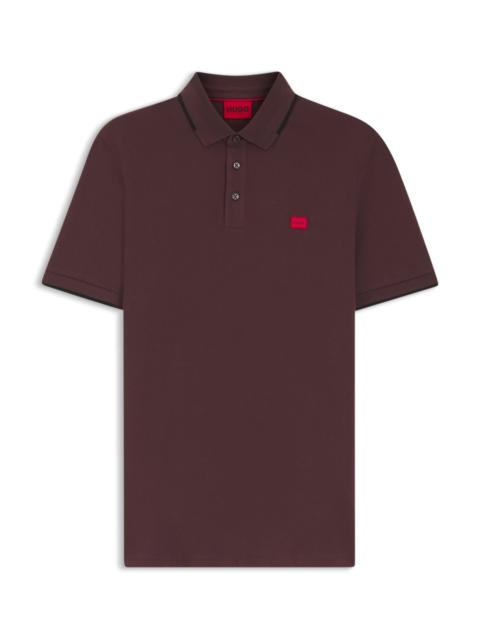 HUGO COTTON-PIQUÉ SLIM-FIT POLO SHIRT WITH RED LOGO LABEL