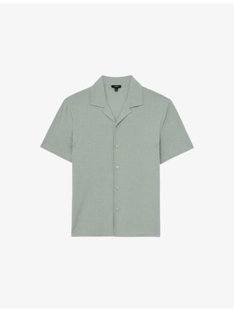 REISS Frederick Cuban-Collar Jacquard  Stretch-Woven Shirt