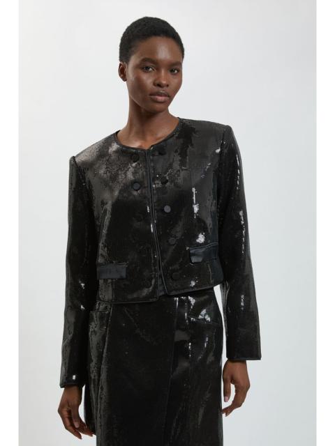 KAREN MILLEN Sequin and Satin Collarless Tailored Jacket